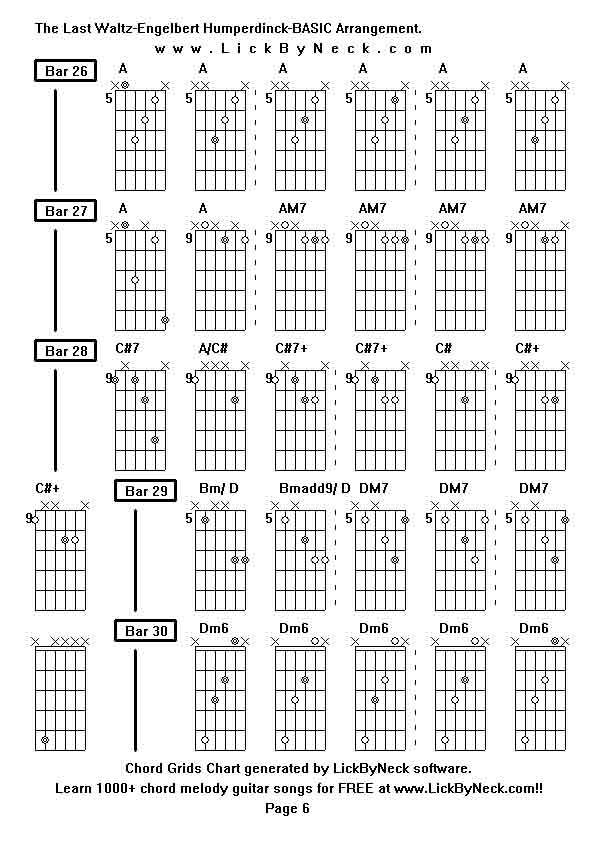 Chord Grids Chart of chord melody fingerstyle guitar song-The Last Waltz-Engelbert Humperdinck-BASIC Arrangement,generated by LickByNeck software.